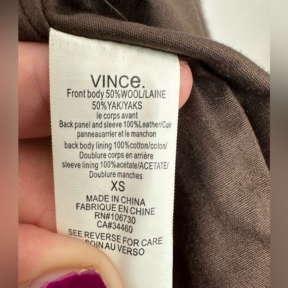 Vince Brown Leather Yak Wool Knit Draped Waterfall Open Front Jacket Sz XS - Picture 11 of 14